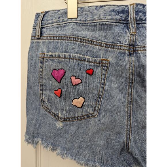 Ann Taylor LOFT Shorts Size 10 Denim Cut Off Embroidered Upcycled - Picture 5 of 9